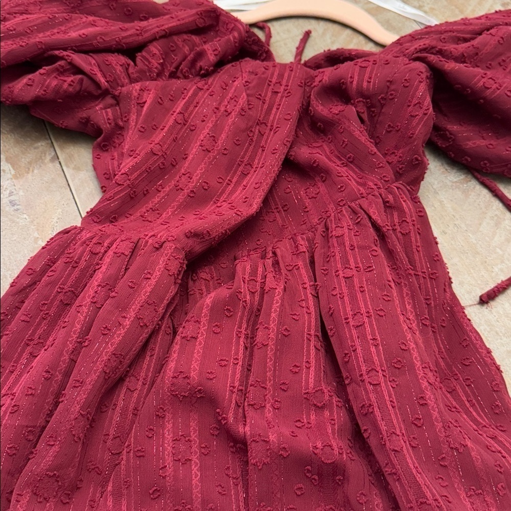 Only You and I Burgundy Long Sleeve Tie-Back Mini Skater Dress - Picture 4 of 7
